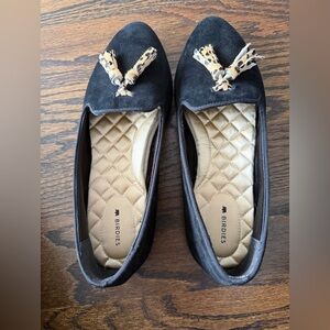 Birdies black loafers with leopard tassel - size 9
